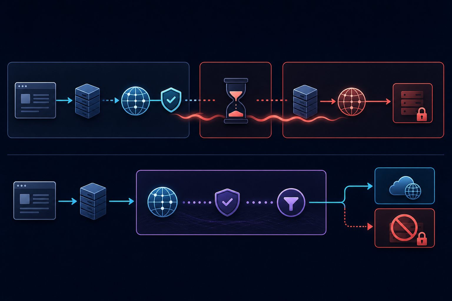 A preflight DNS check leaves a rebinding window, while connection-layer enforcement validates the destination where the socket is opened