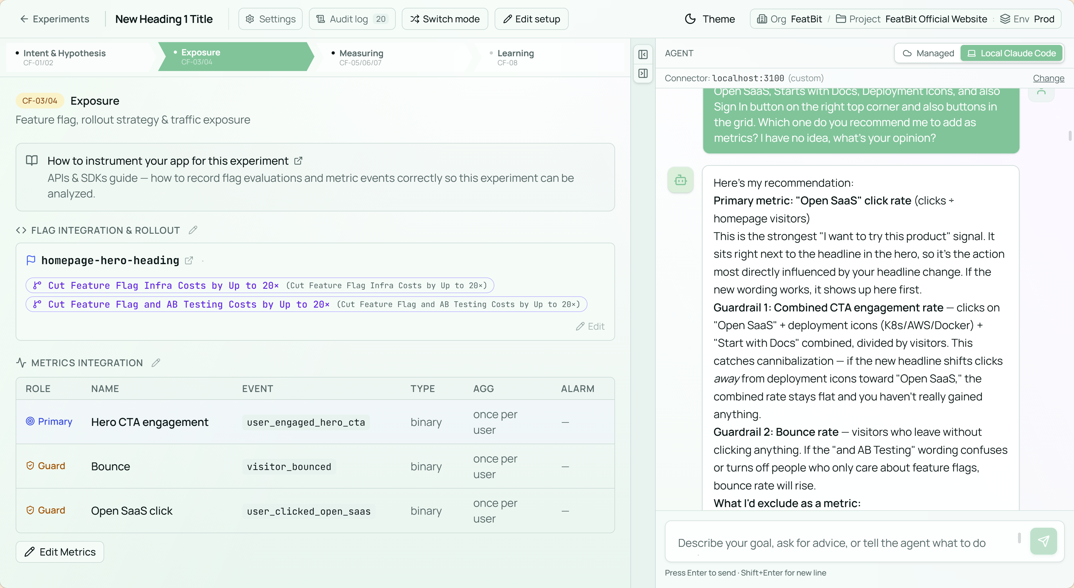 How to choose A/B test metrics for a homepage headline in FeatBit Experimentation